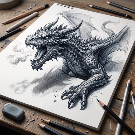 3D Graphite Dragon Drawing on Sketchpad