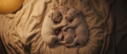 Three White Puppies Sleeping on Blanket