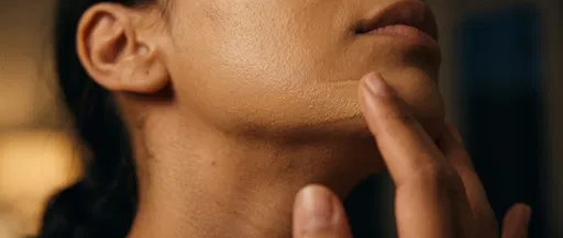 Woman Testing Foundation Shade on Jawline