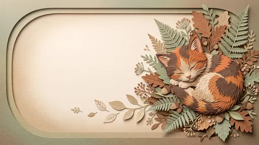 Paper Cutout Sleeping Calico Kitten Frame