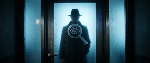 Detective Silhouette Behind Frosted Glass Door