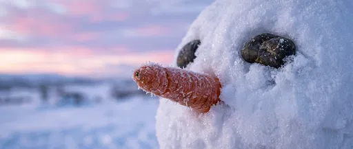 Frosty Snowman Close-Up at Dawn
