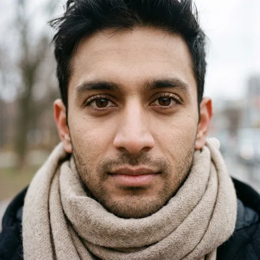 Close-Up Portrait of Man in Scarf