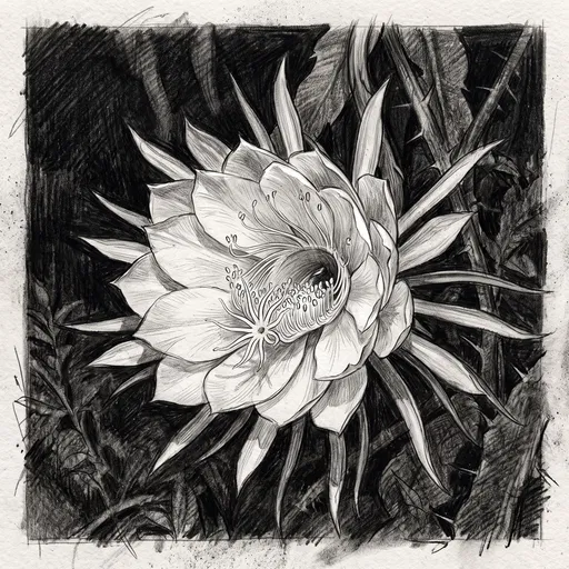 Charcoal Sketch of Night-Blooming Cereus