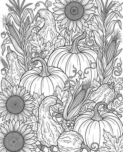 Autumn Harvest Line Art Coloring Page