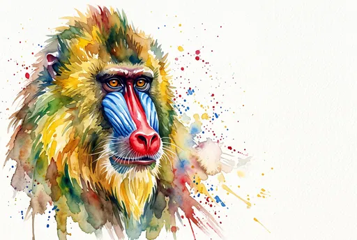 Vibrant Watercolor Mandrill Portrait Illustration