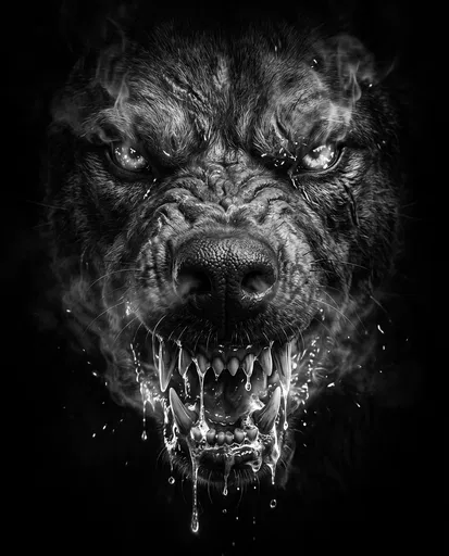 Monochrome Snarling Hellhound Close-Up