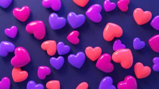 Glossy 3D Hearts Flat Lay Background