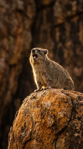 Vocalizing Rock Hyrax on Boulder