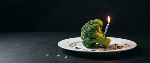 Broccoli Floret With Lit Birthday Candle