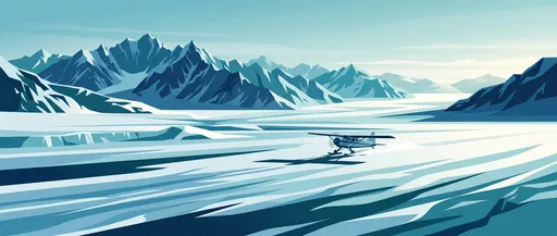 Ski Plane Landing on Arctic Glacier Illustration