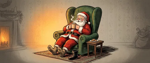 Santa Claus Relaxing with Hot Cocoa