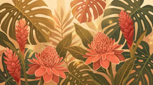 Warm Botanical Illustration of Hawaiian Ginger Flowers