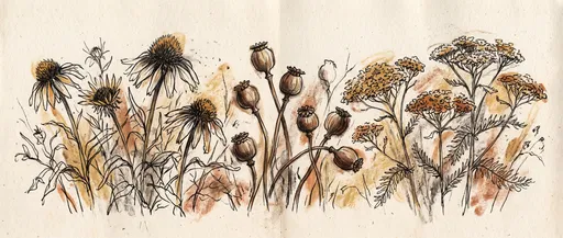 Panoramic Botanical Sketch of Meadow Wildflowers