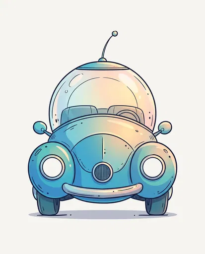 Retro Futuristic Blue Bubble Car Illustration