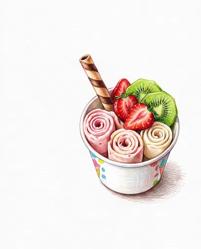 Colored Pencil Rolled Ice Cream Illustration