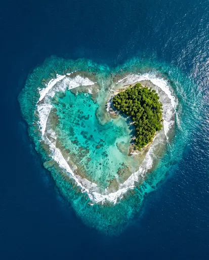 Aerial View of Heart-Shaped Tropical Reef
