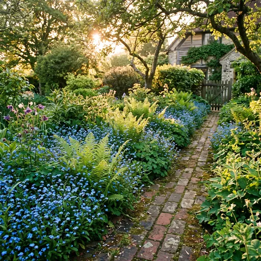 Sunlit English Cottage Garden Path