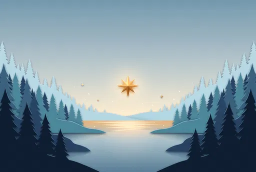Paper Cut Winter Forest and Golden Star