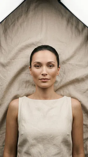 Symmetrical Portrait of Woman on Linen