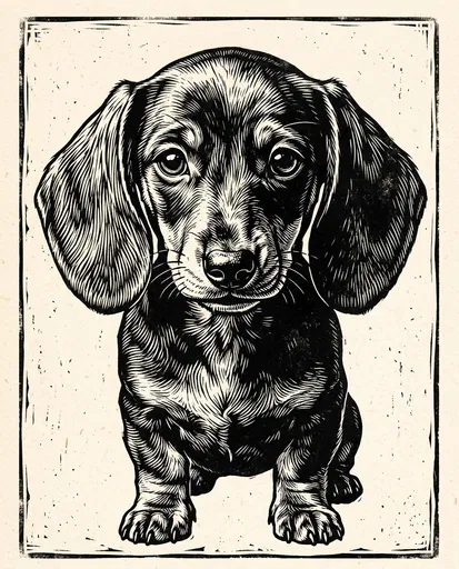 Woodcut Style Dachshund Puppy Illustration