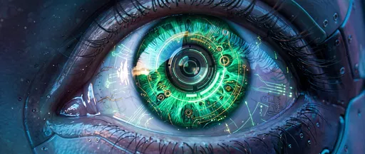 Cybernetic Eye With Glowing Green Iris