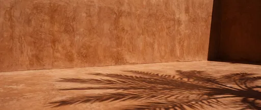 Terracotta Plaster Wall With Palm Shadow