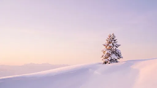 Lone Snowy Pine on Pastel Ridge