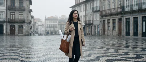 Female Architect Walking in Porto Plaza