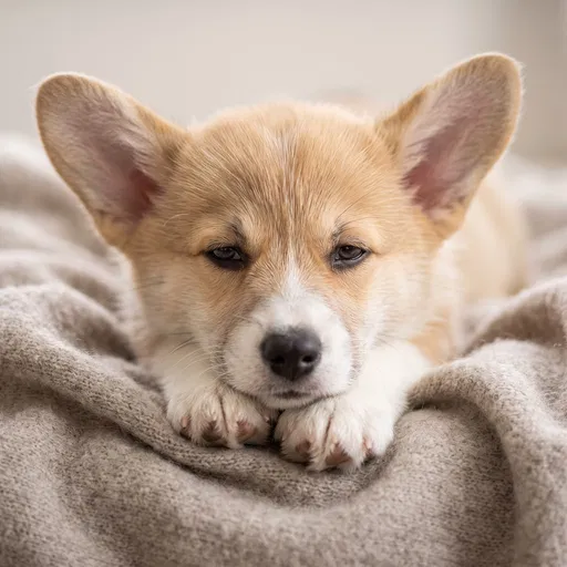 Sleepy Corgi Puppy Resting on Blanket
