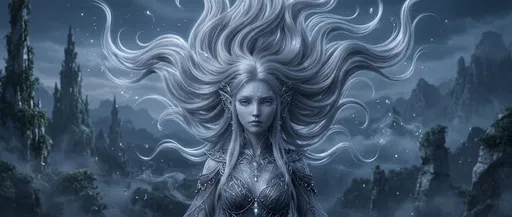 Ethereal Elf With Floating Silver Hair
