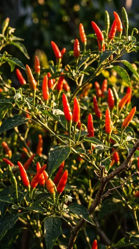 Red Thai Chilies Growing on Bush