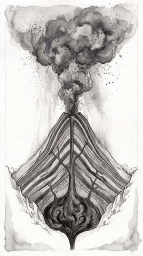 Monochrome Stratovolcano Cross Section Illustration