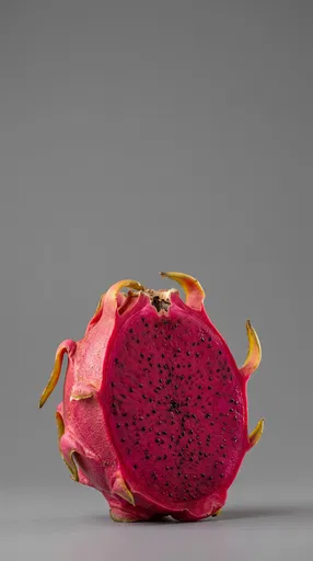 Halved Red Dragon Fruit on Gray