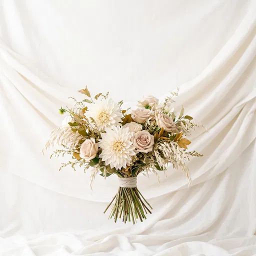 Floating Cream Dahlia and Beige Rose Bouquet