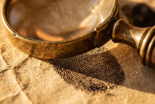 Antique Brass Magnifying Glass and Fingerprint