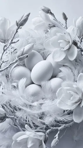 White Easter Eggs in Magnolia Nest