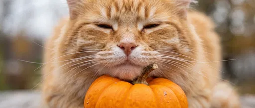 Orange Tabby Cat Resting on Mini Pumpkin