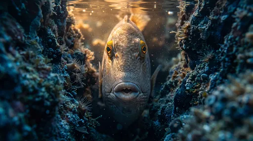 Close-Up of Triggerfish in Reef Crevice