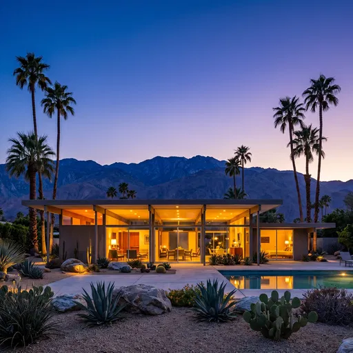 Mid-Century Modern Desert Home at Twilight