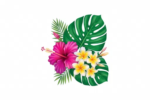 Tropical Hibiscus Plumeria and Monstera Clipart