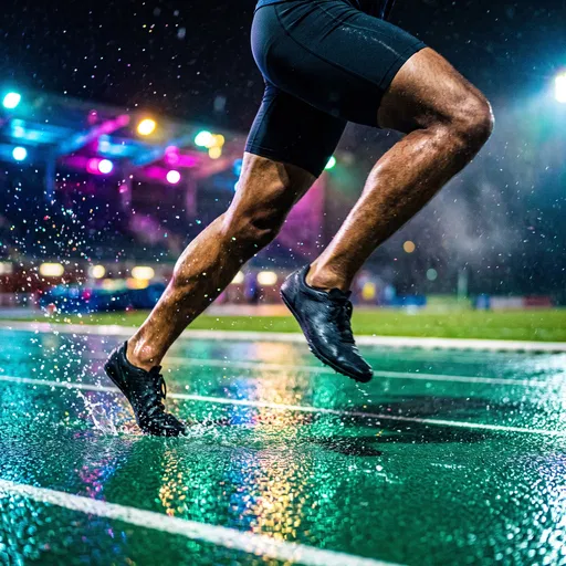 Runner Legs on Wet Track at Night