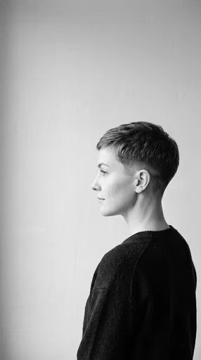 Monochrome Profile Portrait of Woman With Pixie Cut