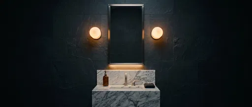 Modern Marble Bathroom Vanity at Night