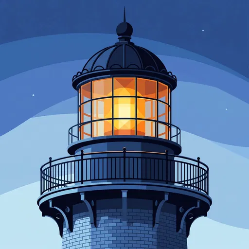 Illuminated Lighthouse Lantern Room Vector Illustration