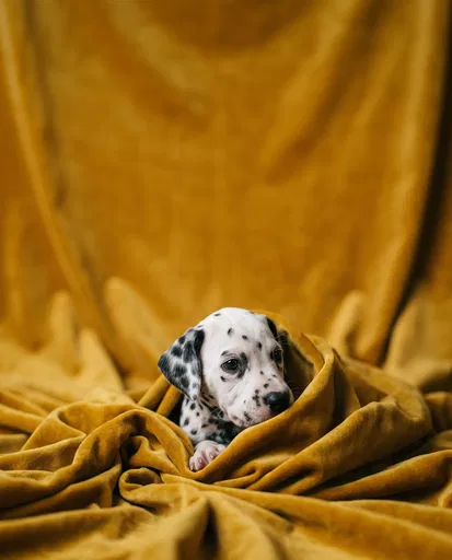 Dalmatian Puppy in Mustard Velvet