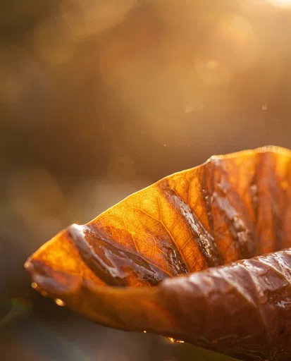 Backlit Amber Leaf Edge Macro
