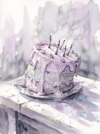 Melting Lilac Birthday Cake Watercolor