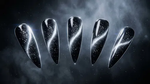 Black Galaxy Cat Eye Stiletto Nail Tips