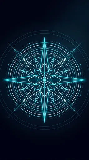 Glowing Cyan Geometric Compass Rose